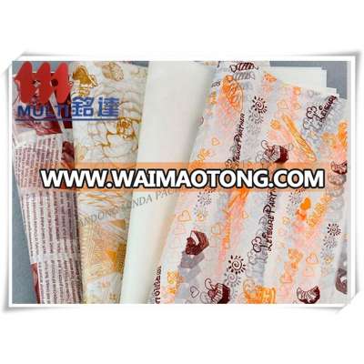 Cheap printed food wrapping paper for burger/sandwich/crepe